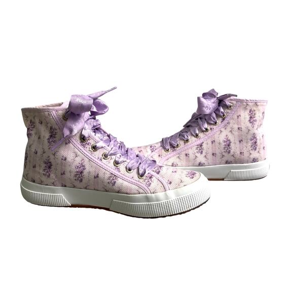 Loveshackfancy X Superga Flowers Satin Lace High-Top Sneakers Size 9 - Picture 1 of 13